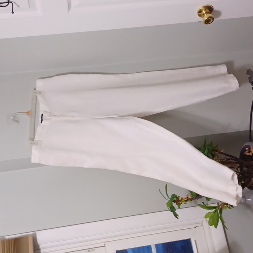 Philippe Adec, sz 12, pure white, linen, wide leg, high rise pants.